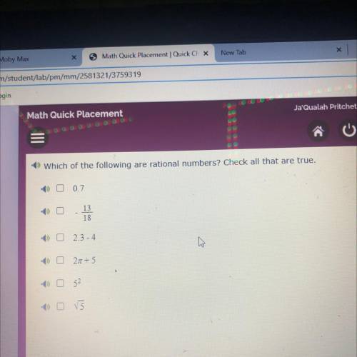 - Which of the following are rational numbers? Check all that are true.

O 0.7
13
18
0 2.3-4
O 270