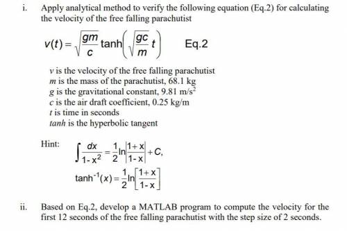 ii. Based on Eq.2, develop a MATLAB program to compute the velocity for the first 12 seconds of the