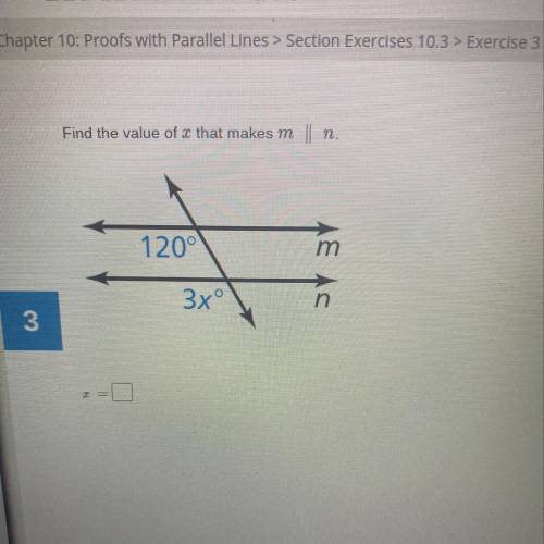 Find the value of 2 that makes m
|| n.
120°
AE AS
3xº