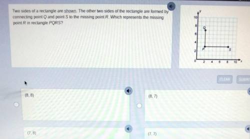 Two sides of a rectangle are shown. The other two sides of the rectangle are formed by connecting p