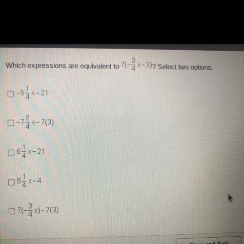 Which expressions are equivalent to 74-x-3)? Select two options.

X )? .
0-54x-21
0-72x-713)
63x-2