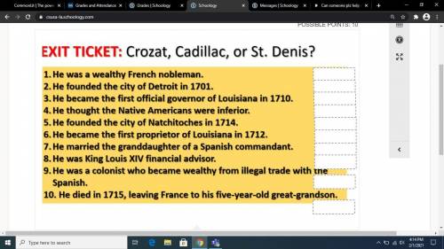 Please help me here.
The name choices are listed: Crozat, Cadillac, St Dennis, King Louis XIV