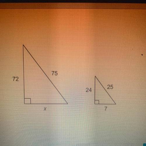 The triangles are similar.
What is the value of x?
Enter your answer in the box
x=