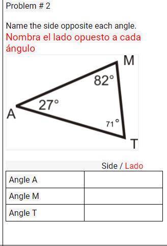 Name the side opposite each angle.