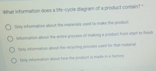 What information does a life-cycle diagram of a product contain?

a) Only information about the ma
