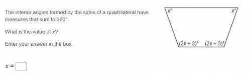 The interior angles formed by the sides of a quadrilateral have measures that sum to 360 degrees. w