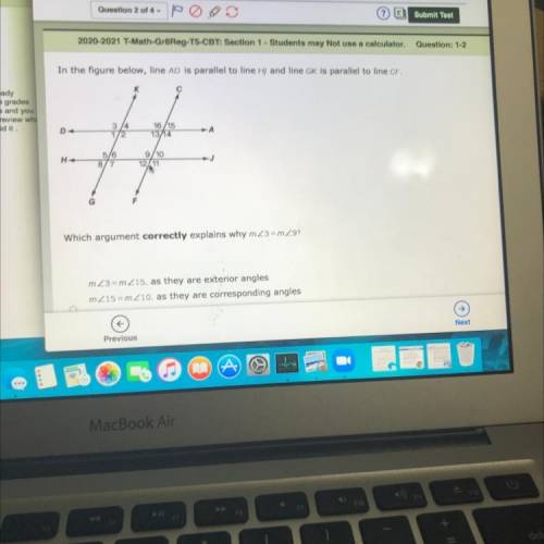 I the figure below line AD is parallel to line Hj and line GK is parallel to line CF