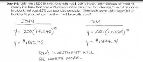 14. John has $1200 to invest and Tom has $1000 to invest, John chooses to invest his money in a bank