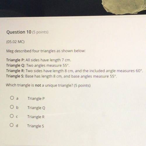 Help! Question 10 5 cons

5.2 MO
Mag discribe our triangles as shown below
Triangle all sides have