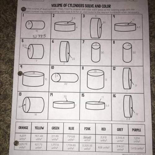 HEEEEELLLLP PLEASE ITS DUE TMR !!

Find the volume of each cylinder.Use 3.14 for pi and round to t