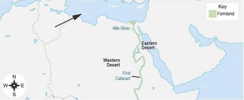 The map shows the geographic region of ancient Egypt.

Which body of water is the arrow pointing t