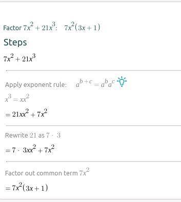 Simplify:
(7x^2+21x^3) / (3x+9x^2)