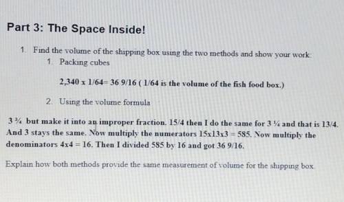 All I need help with is how to explain how both methods provide the same measurement of volume for
