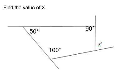 Find the value of x!
50 degrees, 100 degree & 90 degrees.