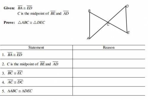 Complete the proof by filling in the reasons.

The options are: 
Given 
Reflexive
Alternate interi