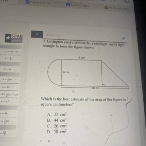 7. Lexington used a semicircle, a rectangle, and a right

triangle to form the figure shown.
6 cm