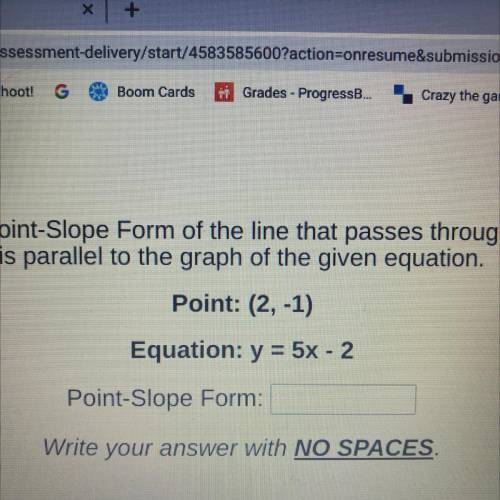 Write an equation in point-slope form of the line that passes through the given point and is parall