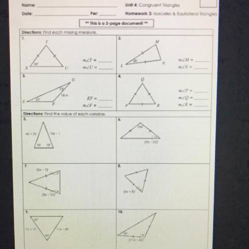 Find the missing measurements for 1-4

5-10 find the value of each variable 
HELP ME PLS!!!