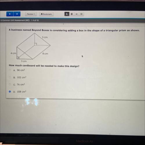 A business named Beyond Boxes is considering adding a box in the shape of a triangular prism as sho