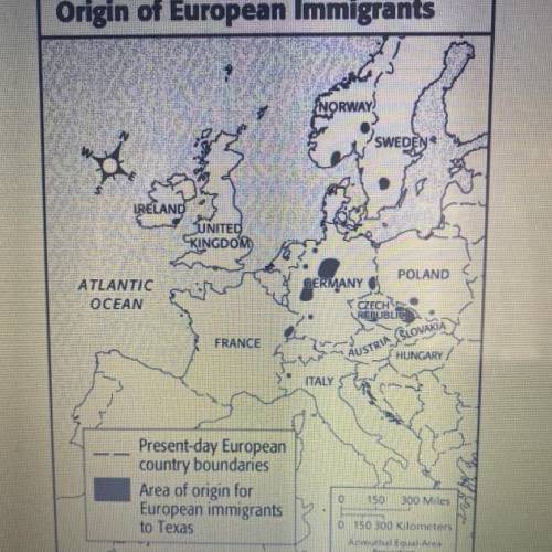 From how many areas of German did immigrants come to Texas