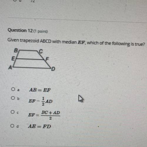 Given trapezoid ABCD with median EF which of the following is true