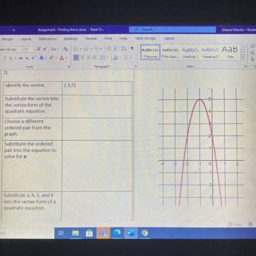 Identify the vertex.

(-1,5)
Substitute the vertex into
the vertex form of the
quadratic equation