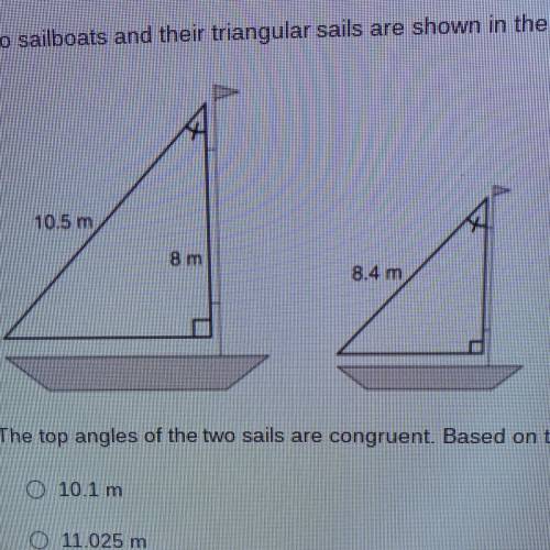 Two sailboats and their triangular sails are shown in the image below.

The top angles of the two