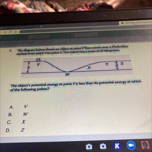 The objects potential energy at point Y is less its potential energy at which of the following poin