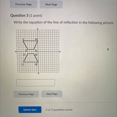 Write the equation of the line of reflection in the following picture