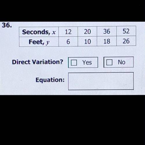 Determine whether the values in the table represent a direct variation. If yes, write an equation t