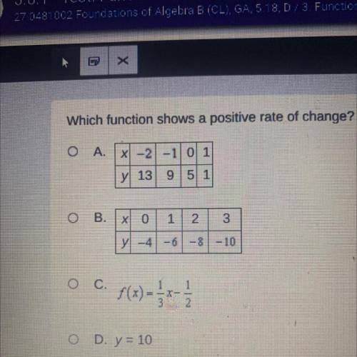 Which function shows a positive rate of change?