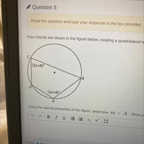 Four chords are drawn in the figure below, creating a quadrilateral with every vertex on the circle