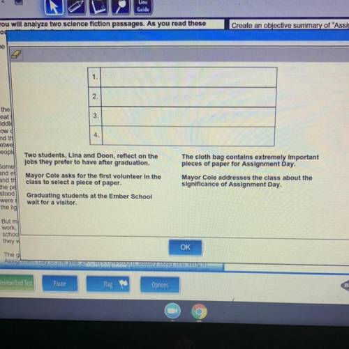 Create an objective summary of Assignment Day by

dragging four sentences into the chart in the