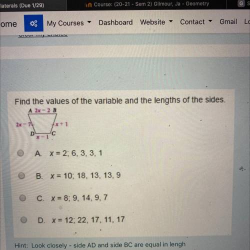 Find the values of the variable and the lengths of the sides.