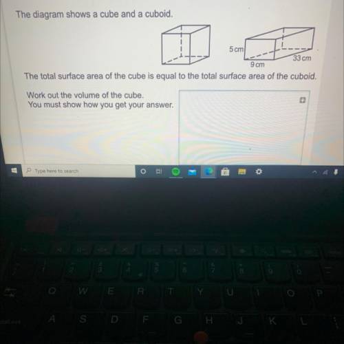 The diagram shows a cube and a cuboid.

5 cm
33 cm
9 cm
The total surface area of the cube is equa