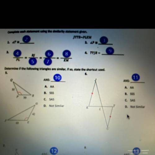 Determine if the following triangles are similar Answer 5 and 6 plz