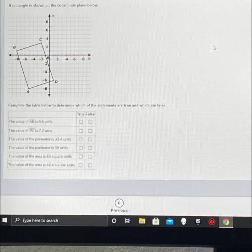 a rectangle is shown on the coordinate plane below complete the table below to determine which are