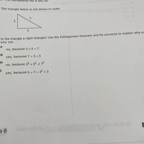 Is the triangle a right triangle?use the Pythagorean theorem and its converse to explain why or why