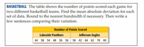 Plz Help! Will give brainiest 

Mean Absolute Deviation PracticeLakeside Panthers:Mean equati