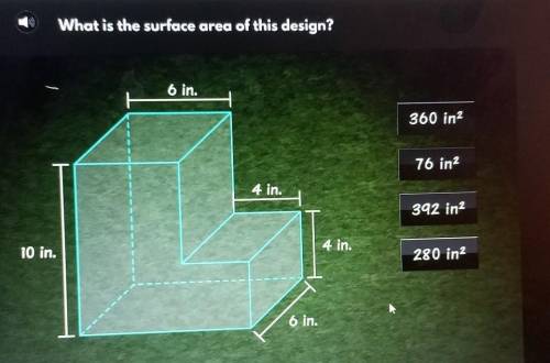 What is the surface area of this design? 6 in. 360 in2 76 in? 4 in. 392 in2 10 in. 4 in. 280 in2 6