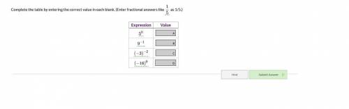 Complete the table by entering the correct value in each blank. (Enter fractional answers like

as