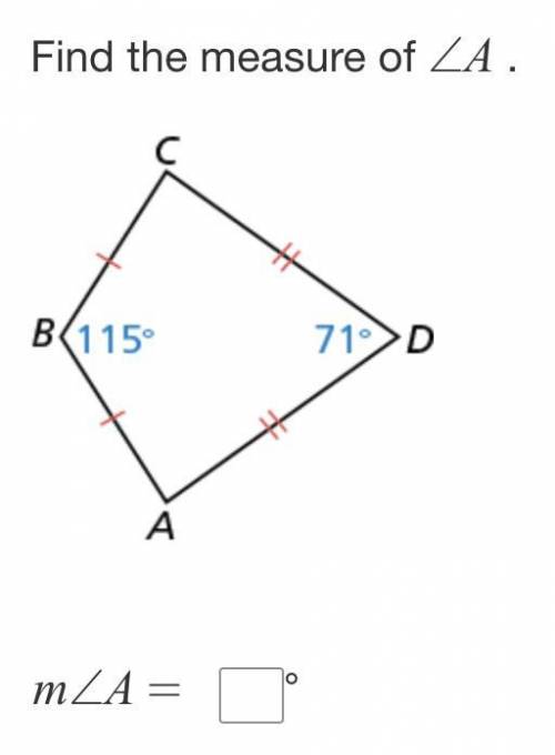 Help please!!! Find the measure of A in the picture below.