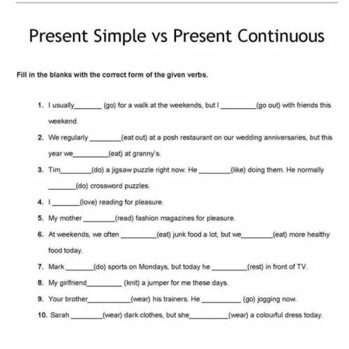 I need answers for present simple vs present continuous