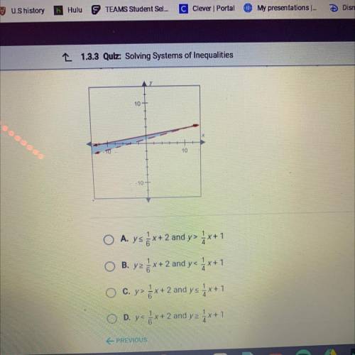 The graph below shows the solution to which system of inequalities?