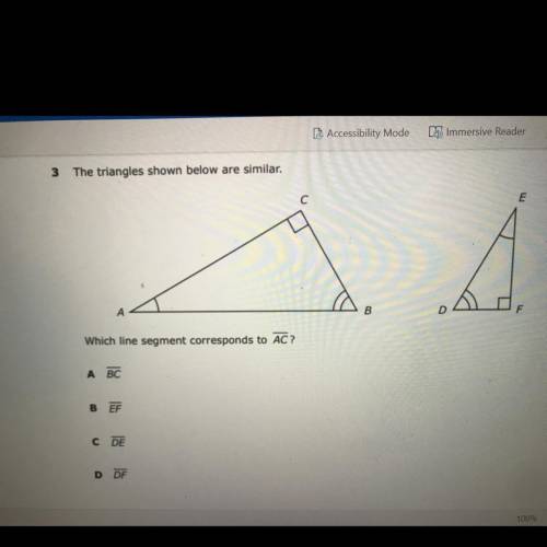 help will give brainliest!!! the triangles shown below are similar. which line segment correponds t