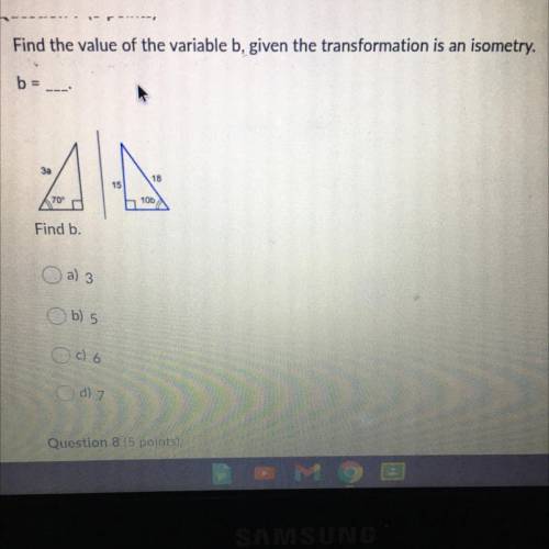 Find the value of the variable b given the transformation is an isometry. b=
