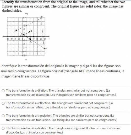 Identify the transformation from the original to the image and tell if the two figures are similar