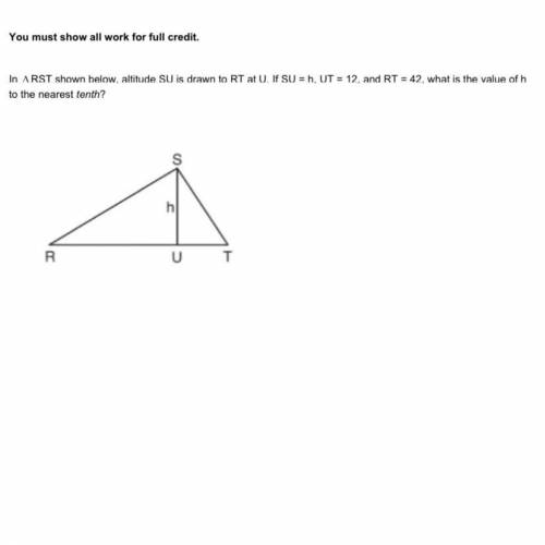 In RST shown below, altitude SU is drawn to RT at U. If SU = h, UT = 12, and RT = 42, what is the v