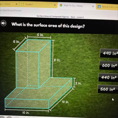 Surface Area of Composed Figures - Quiz - Level G

What is the surface area of this design?
5 in.