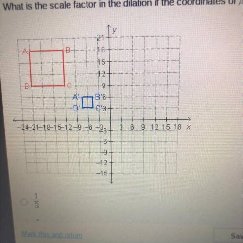 What is the scale factor in the dilation if the coordinates of A' are (-7, 6) and the coordinates o